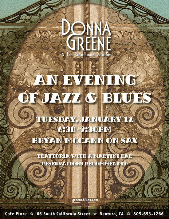 Donna Greene & The Roadhouse Daddies at Cafe Fiore in Ventura featuring Bryan McCann on sax